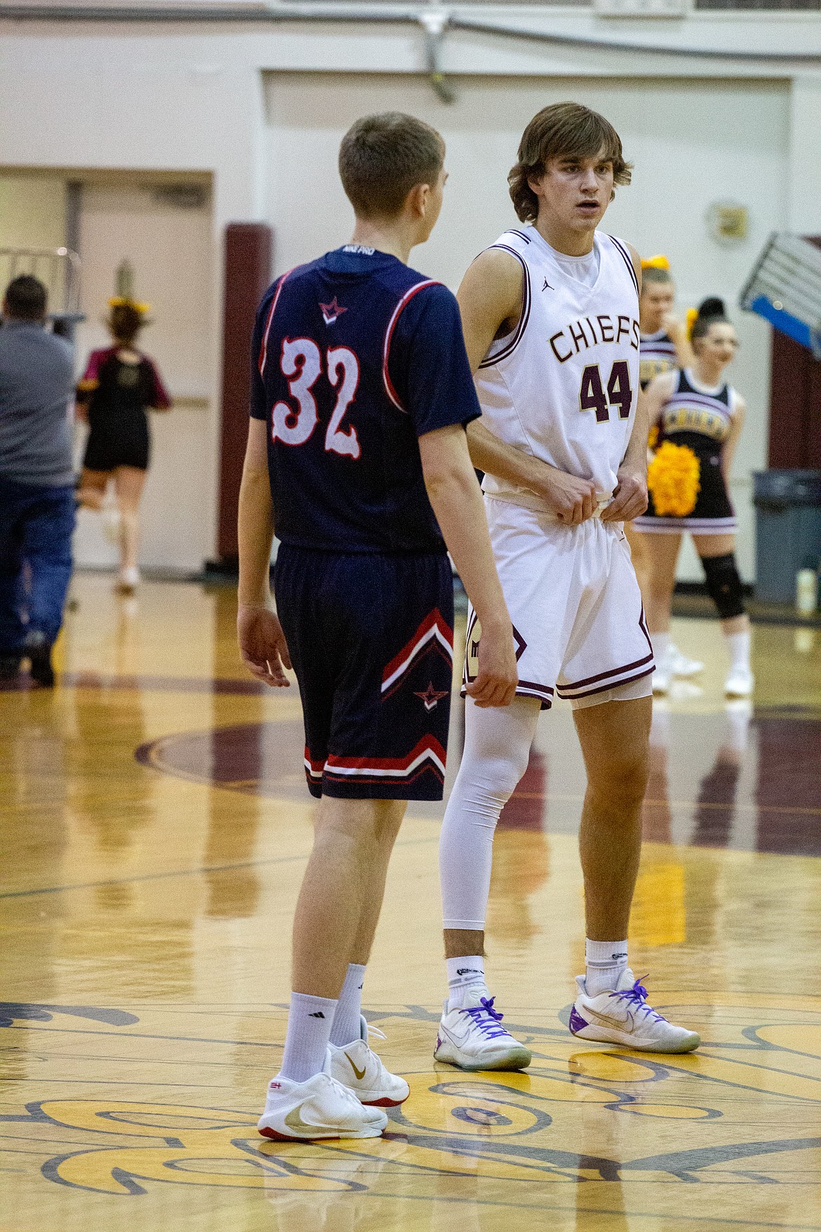 Senior Kyle Karstetter gets set for the tipoff against Eisenhower on Saturday, Feb. 1.