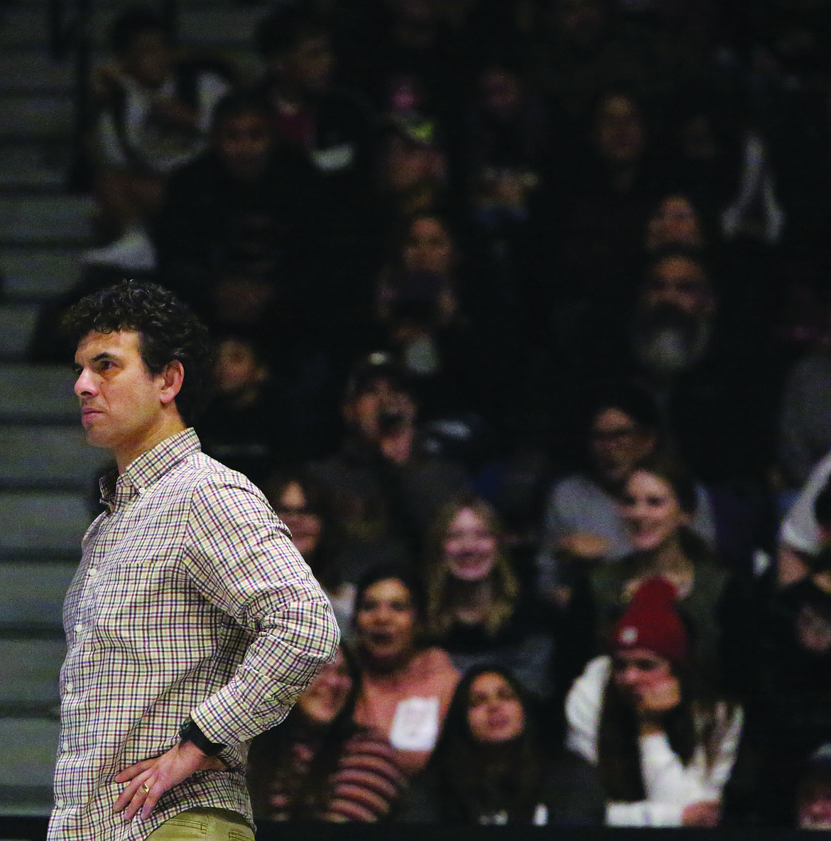 Connor Vanderweyst/Columbia Basin Herald 
 Moses Lake head coach Jaime Garza looks on during the final round of the District 6 Tournament at Davis High School.