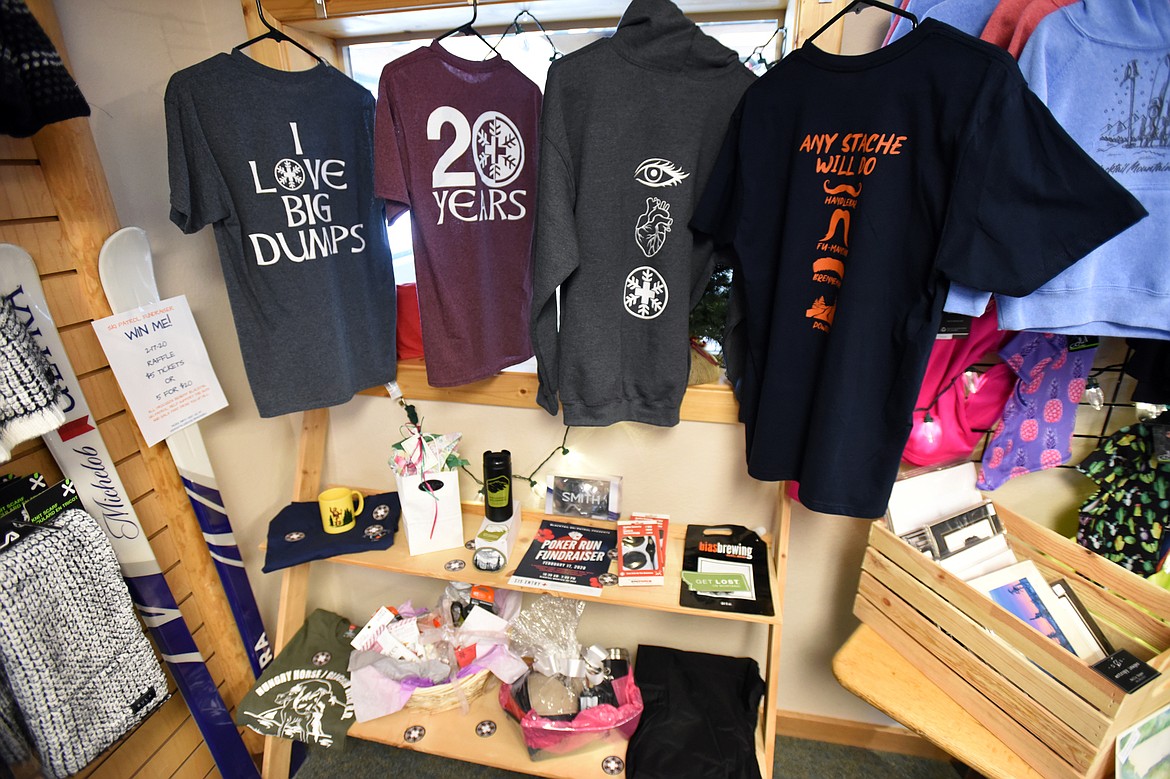 Items that will be raffled off as part of the Blacktail Ski Patrol’s annual Poker Run fundraiser inside the gift shop on Thursday, Feb. 6. (Casey Kreider/Daily Inter Lake)