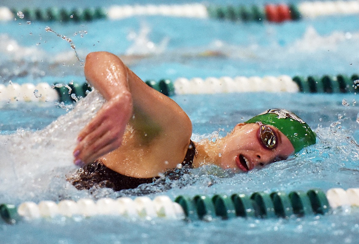 Glacier's Caroline Dye swims in the girls 200 yard freestyle during the Kalispell Invitational at The Summit on Saturday, Dec. 7. (Casey Kreider/Daily Inter Lake)