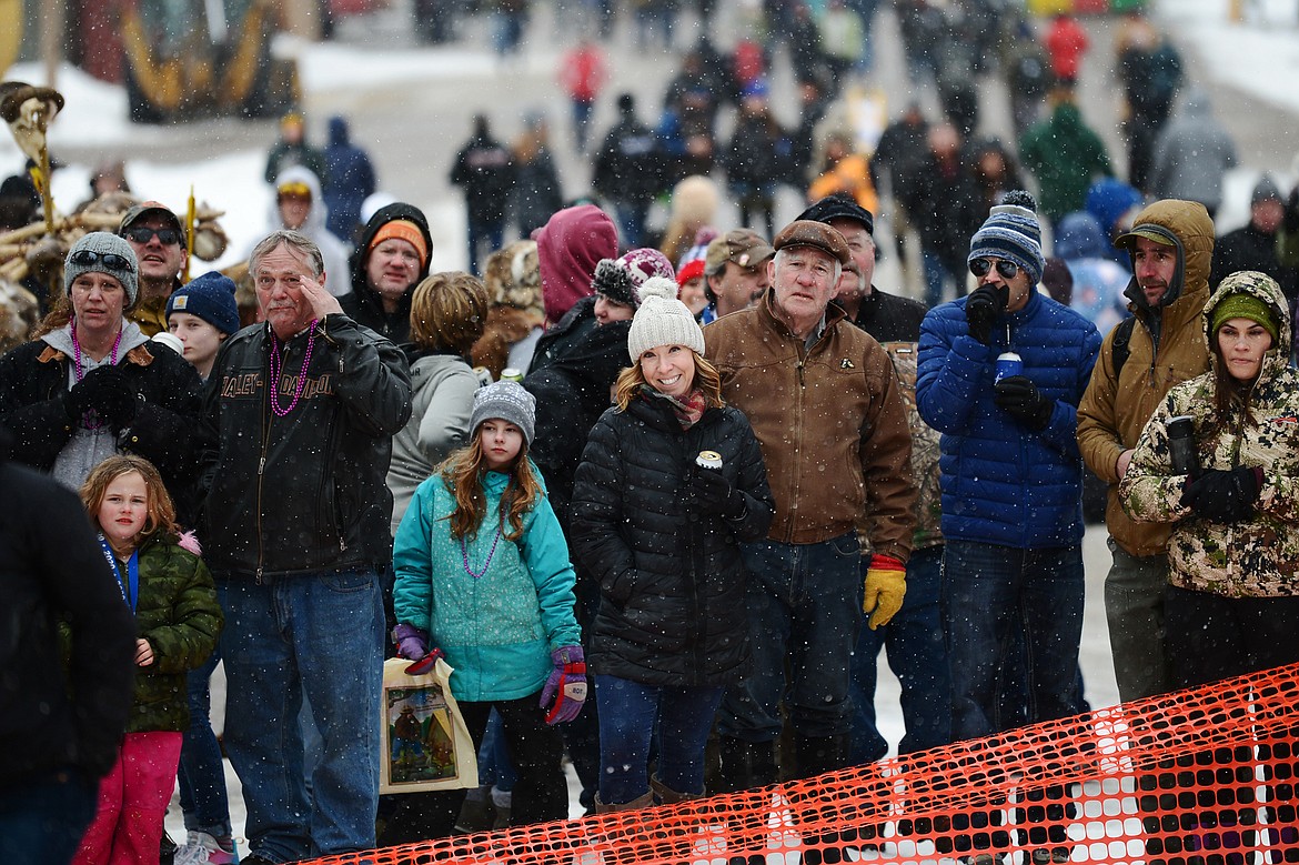 The crowd gathers to watch the Barstool Ski Races at Cabin Fever Days in Martin City on Saturday, Feb. 15. (Casey Kreider/Daily Inter Lake)