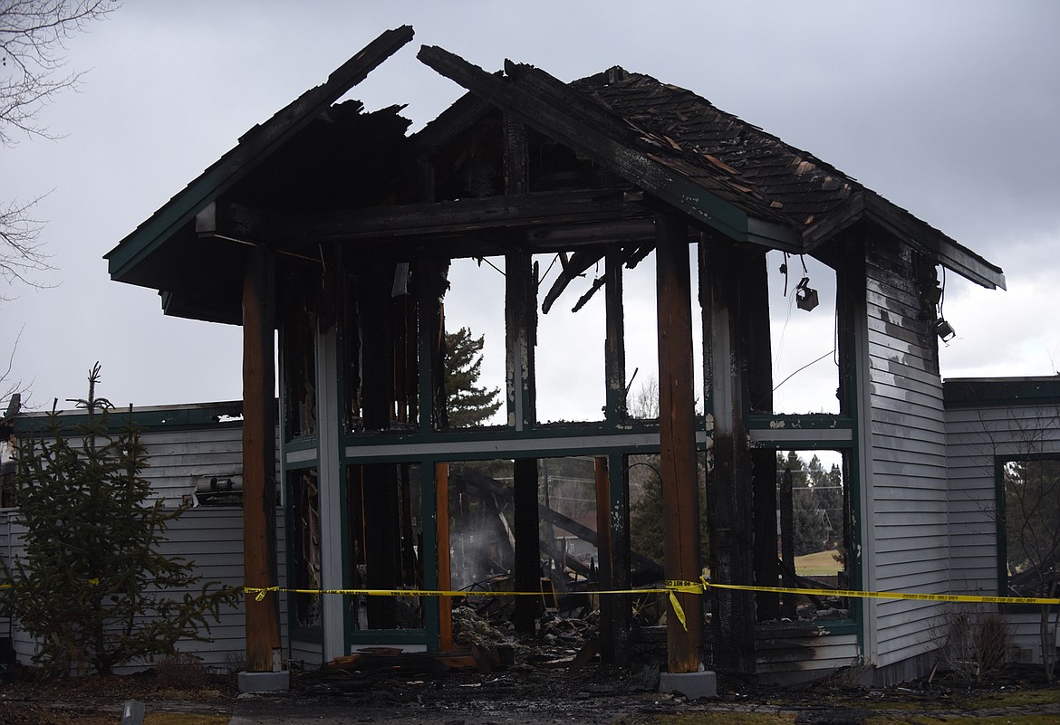 Mostly charred remains are all that was left after a fire destroyed the clubhouse Eagle Bend Golf Club in Bigfork early Sunday morning. (Scott Shindledecker/Daily Inter Lake)