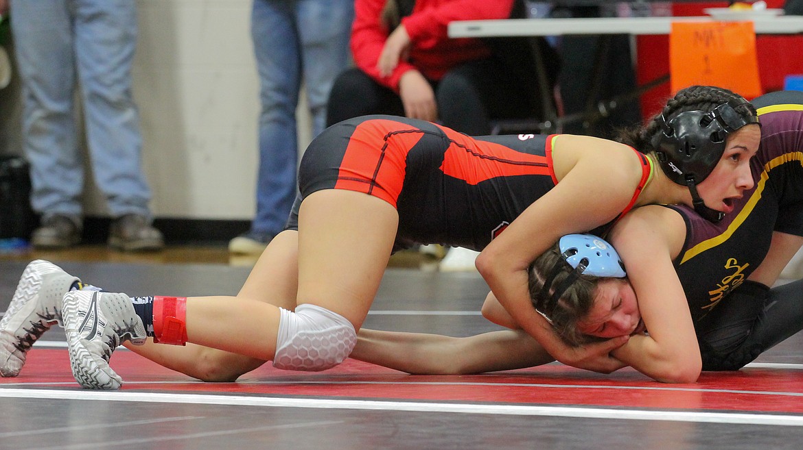 Casey McCarthy/Columbia Basin Herald Othello’s Iyazely Barraza took the top spot in her division at regionals as the fifth-ranked wrestler looks to make her mark in the Tacoma Dome this weekend.