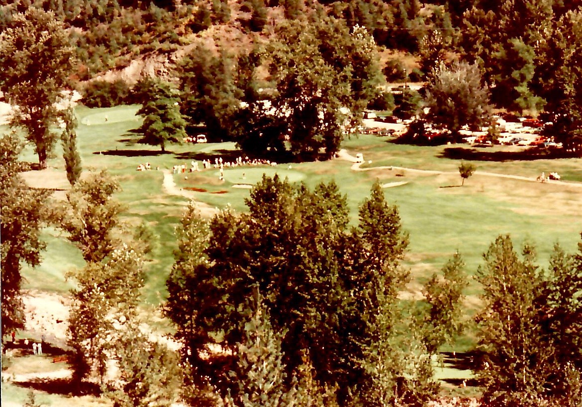 A wide view of the Shoshone Golf Course on Labor Day 1978. This was the last day that golf was played on the course before it was moved to its current location on the nearby hillside.