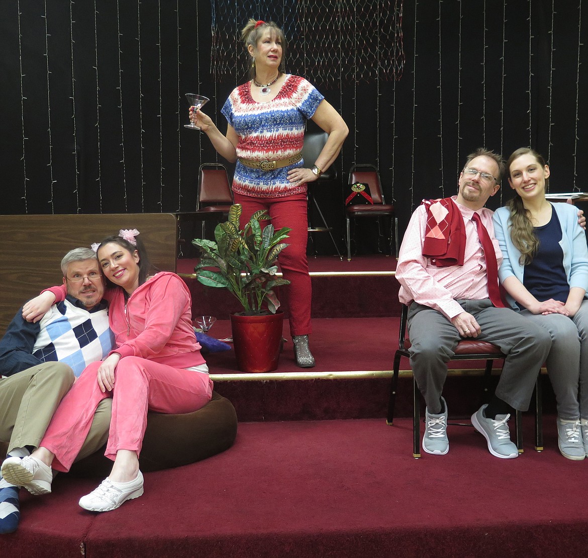 The cast of Gypsy Theatre Guild’s All Bark, No Bite” —Tony Nelson as Eugene; Amy Galt as Bella; JeAnna Wisher as Suzanne; Roger Idaho as Robert; and Haley Wolfe as Charlotte.