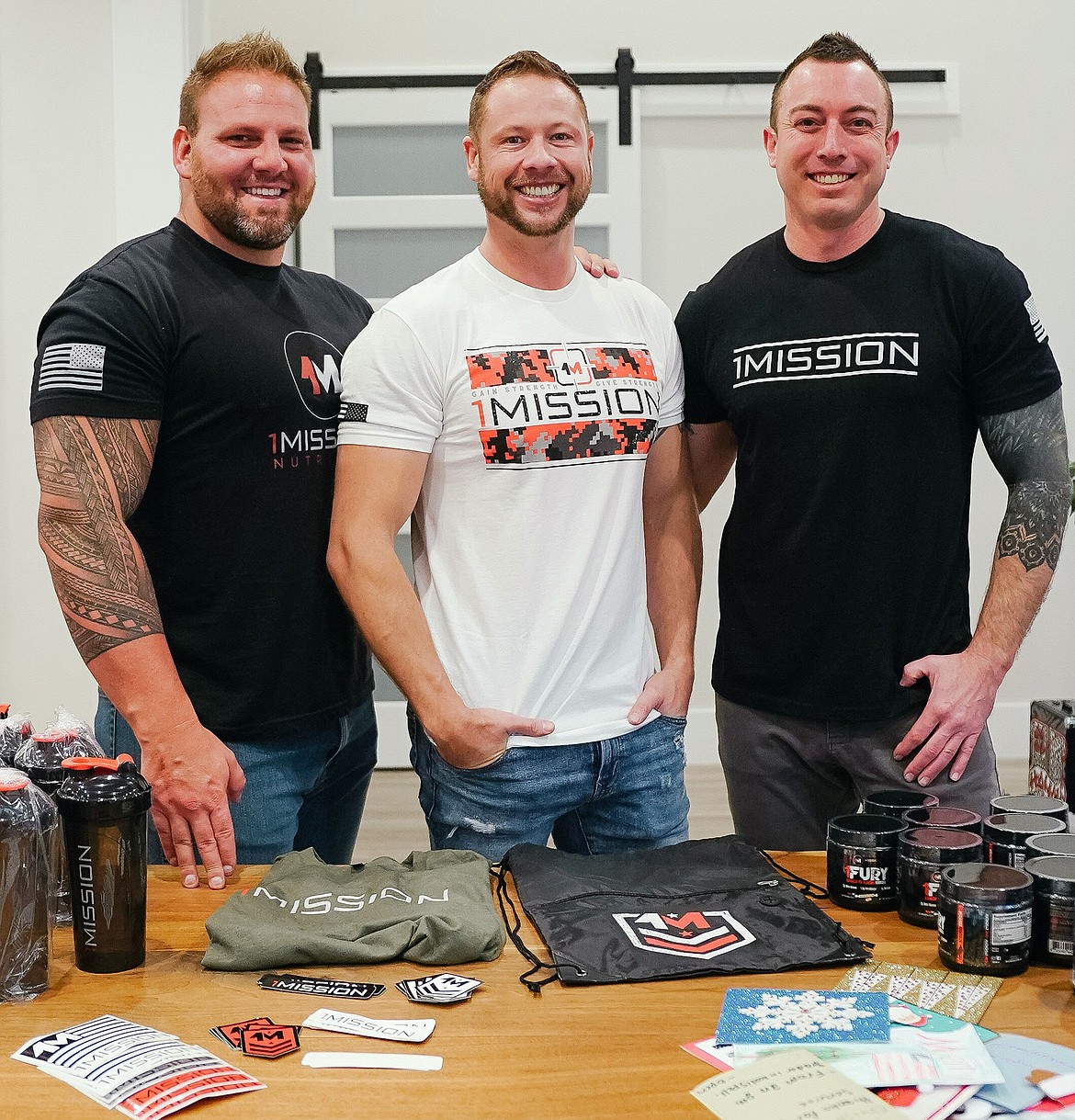 FROM LEFT are Keaton Hoskins, Greg Riska and Jesse Corbett of 1Mission Nutrition. (Photo provided)