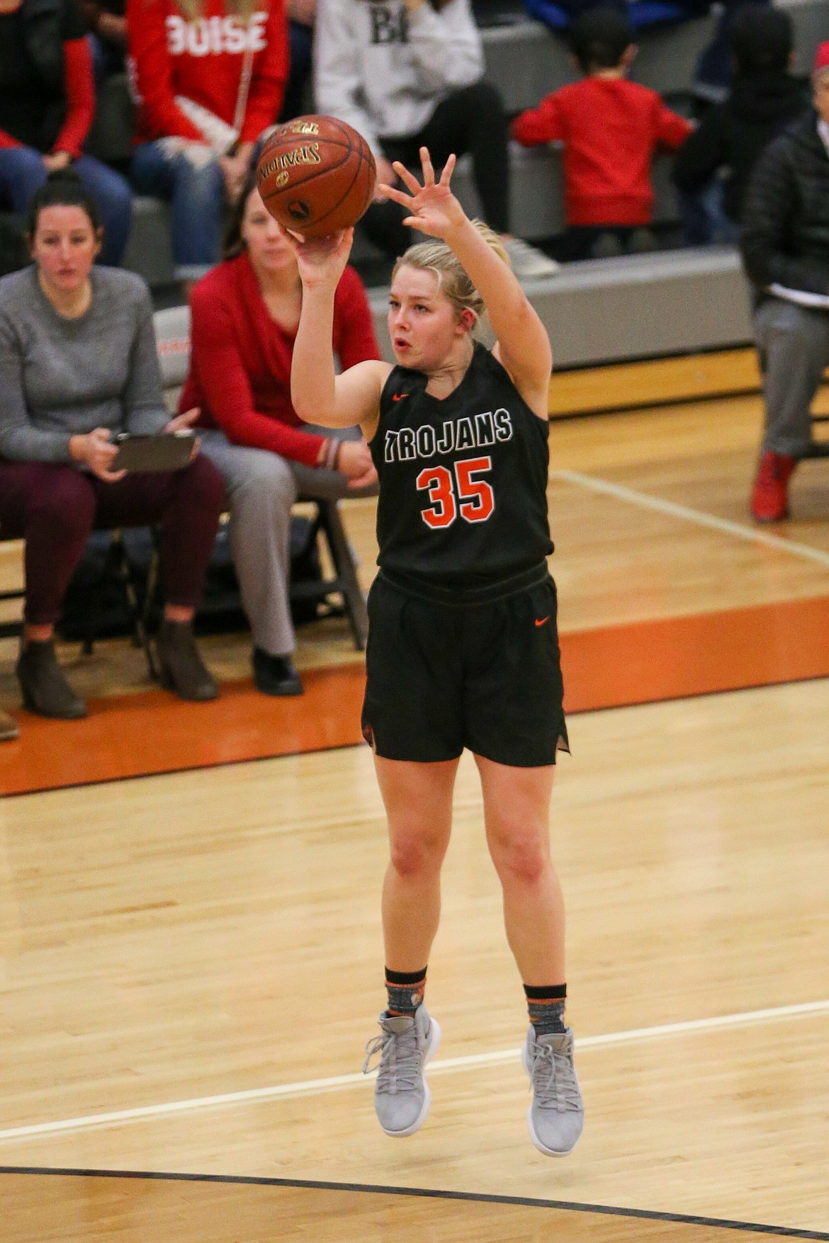 Photo by JASON DUCHOW PHOTOGRAPHY 
 Ali Carpenter of Post Falls shoots a 3-pointer against Boise in the state 5A girls consolation championship game Saturday morning at Ridgevue High in Nampa.
