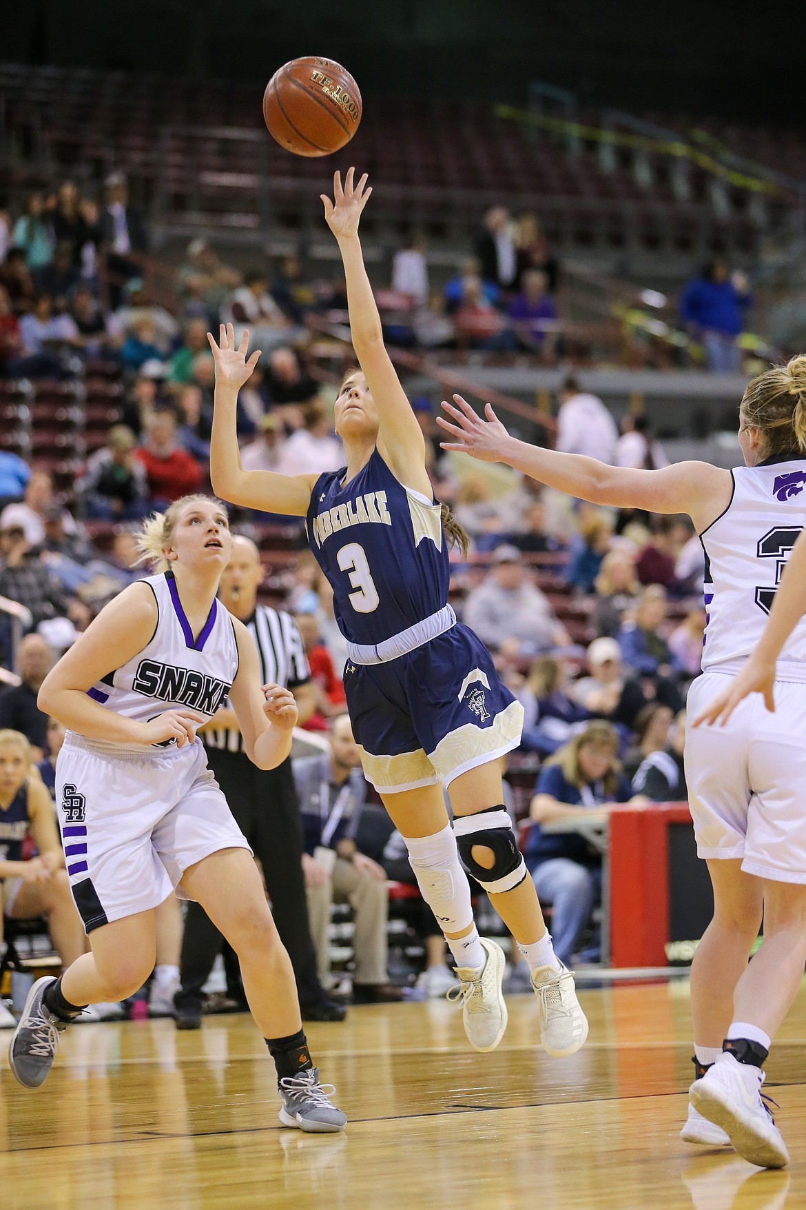 Photo by JASON DUCHOW PHOTOGRAPHY 
 Olivia Hammond of Timberlake puts up a shot in the lane against against Snake River in the state 3A girls championship game Saturday at the Ford Idaho Center in Na