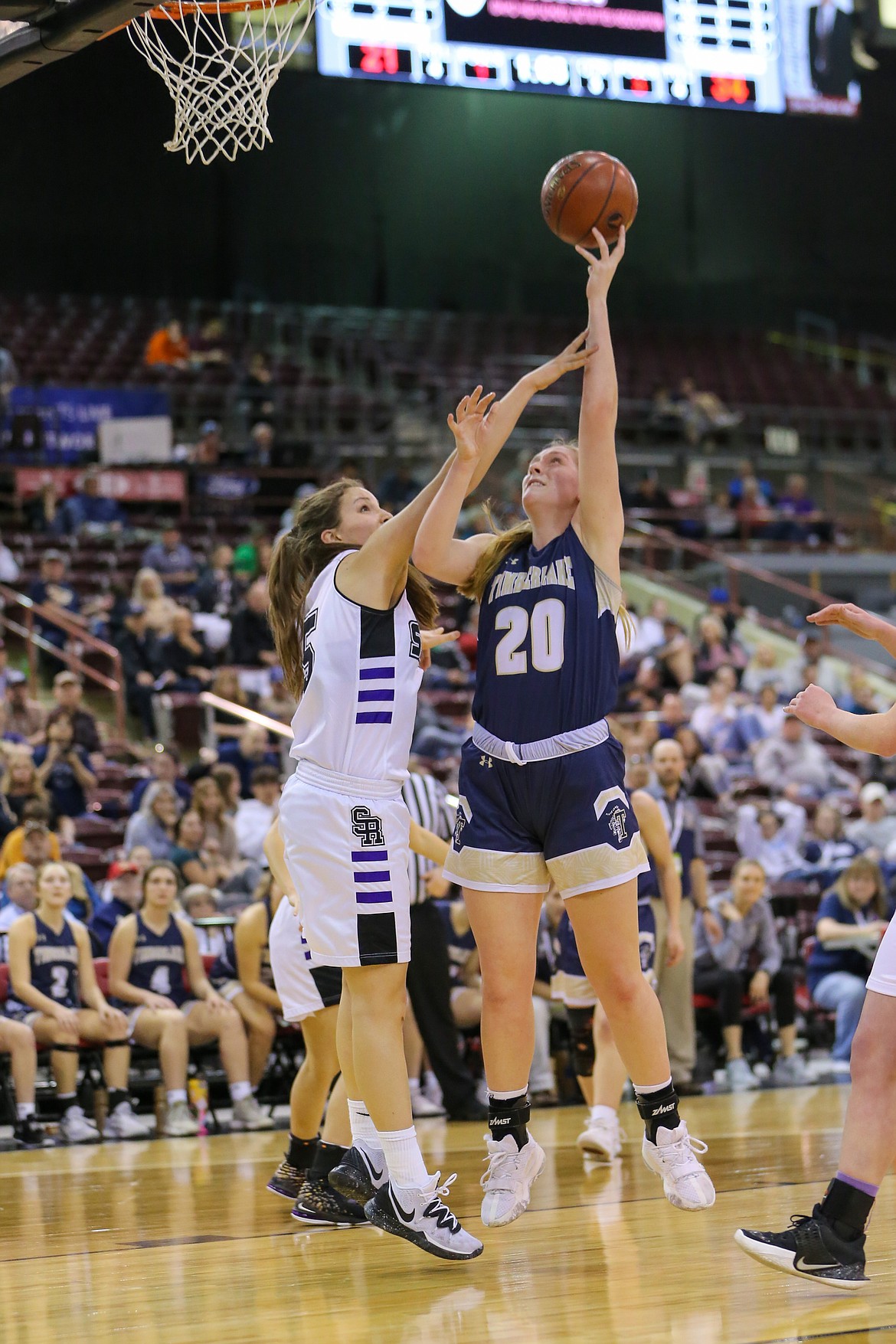 Photo by JASON DUCHOW PHOTOGRAPHY 
 Brooke Jessen of Timberlake puts up a shot in the lane against Snake River in the state 3A girls championship game Saturday at the Ford Idaho Center in Nampa.