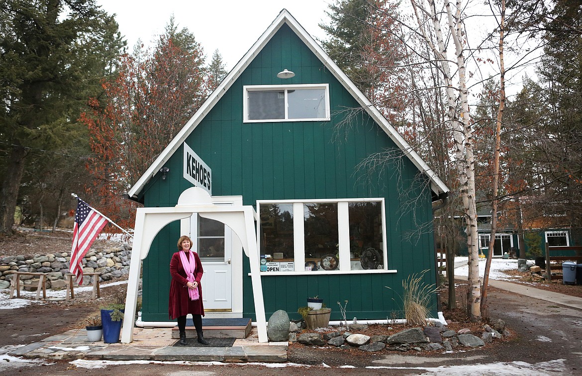 Leslie Kehoe, owner of Kehoe’s Agate Shop, is pictured in front of her store on Holt Drive in Bigfork. (Mackenzie Reiss photos/Daily Inter Lake)