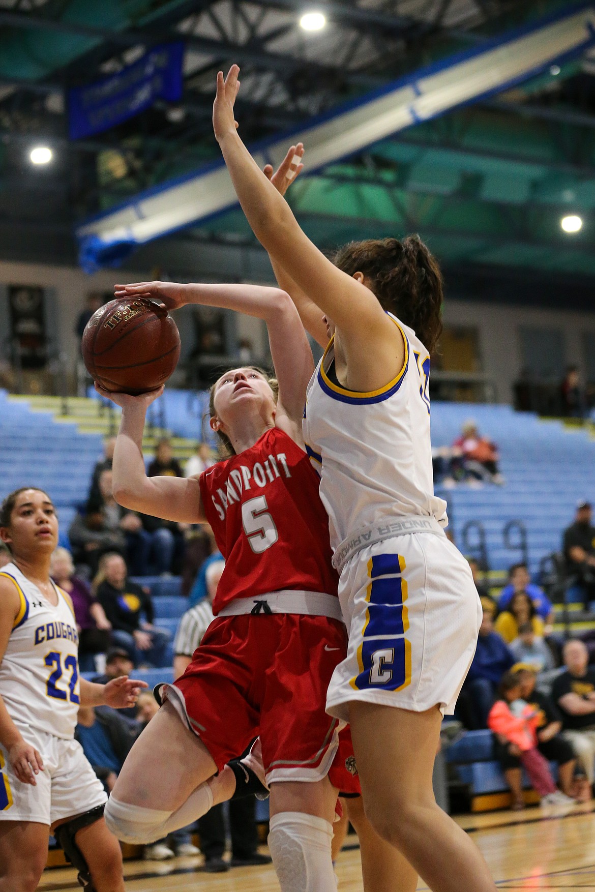 (Photo courtesy of JASON DUCHOW PHOTOGRAPHY) 
 Sandpoint senior Dawson Driggs looks to put up a shot against Caldwell on Saturday during the state 4A girls third-place game at Timberline High in Boise.