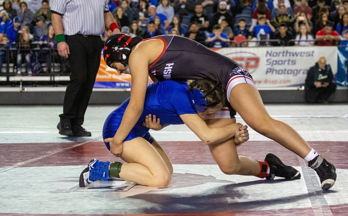 Casey McCarthy/Columbia Basin Herald Warden senior Aaliyah Escamilla fought a familiar opponent in Toppenish's Isabella Morales in the first-place bout at 105 on Saturday in Tacoma.