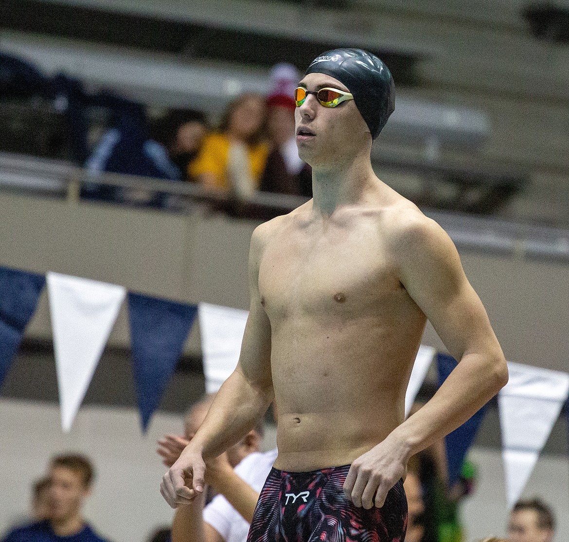 Moses Lake junior Zachary Washburn gets set for the 100-yard freestyle finals on Saturday at King County Aquatic Center in Federal Way.