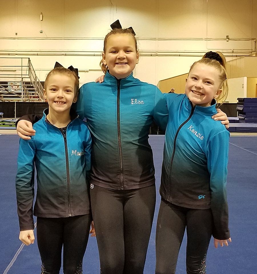 Courtesy photo 
 Technique Gymnastics Level 4s at the Queen of Hearts Invitational last weekend in Boise, from left, Madeleine Hoare, Elsa Laker and McKenzie Labelle.