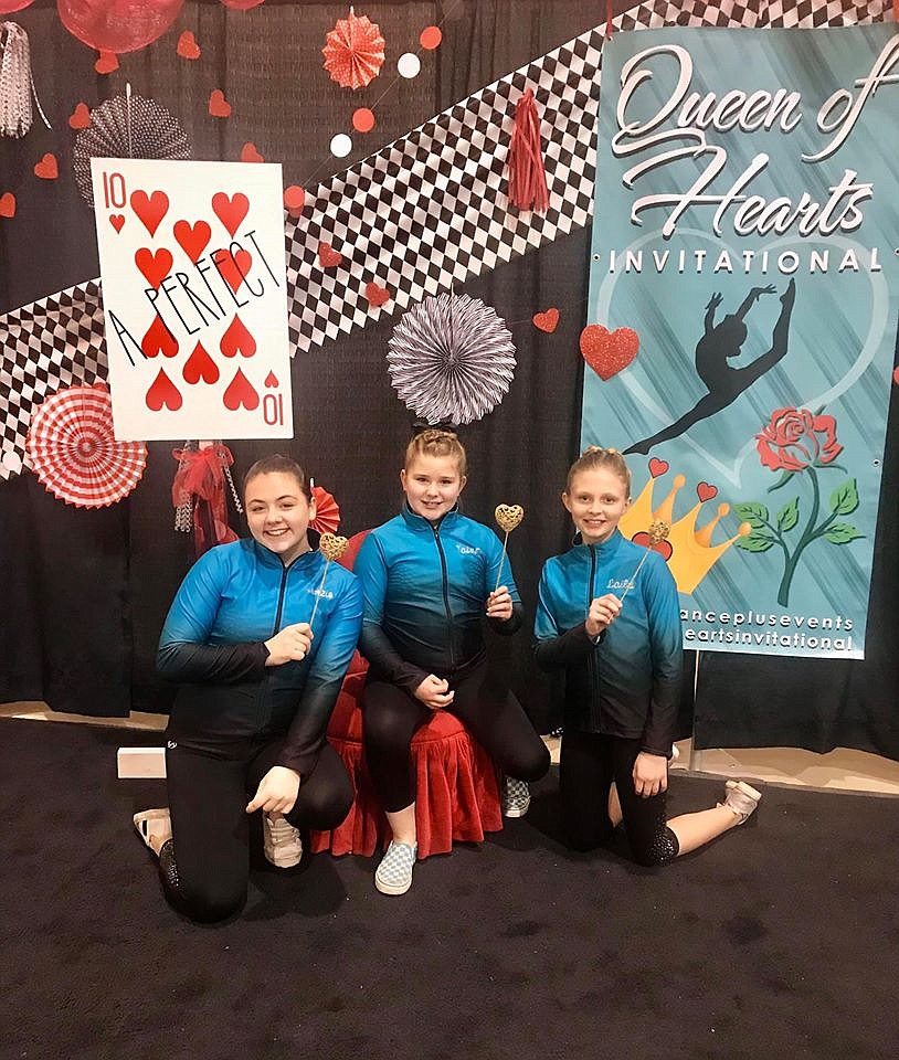 Courtesy photo 
 Technique Gymnastics Xcel Golds at the Queen of Hearts Invitational last weekend in Boise, from left, Mackenzie Wyant, Tatum Easterday and Laila Gilbreath.