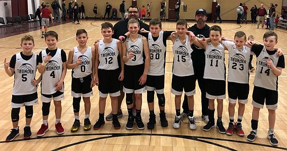 The River City Thunder boys AAU basketball team won the sixth-grade division at the 3 Cities Clash tournament in Kennewick, Wash., on Feb. 15-16. The Thunder went 6-0 for the tournament and beat the 