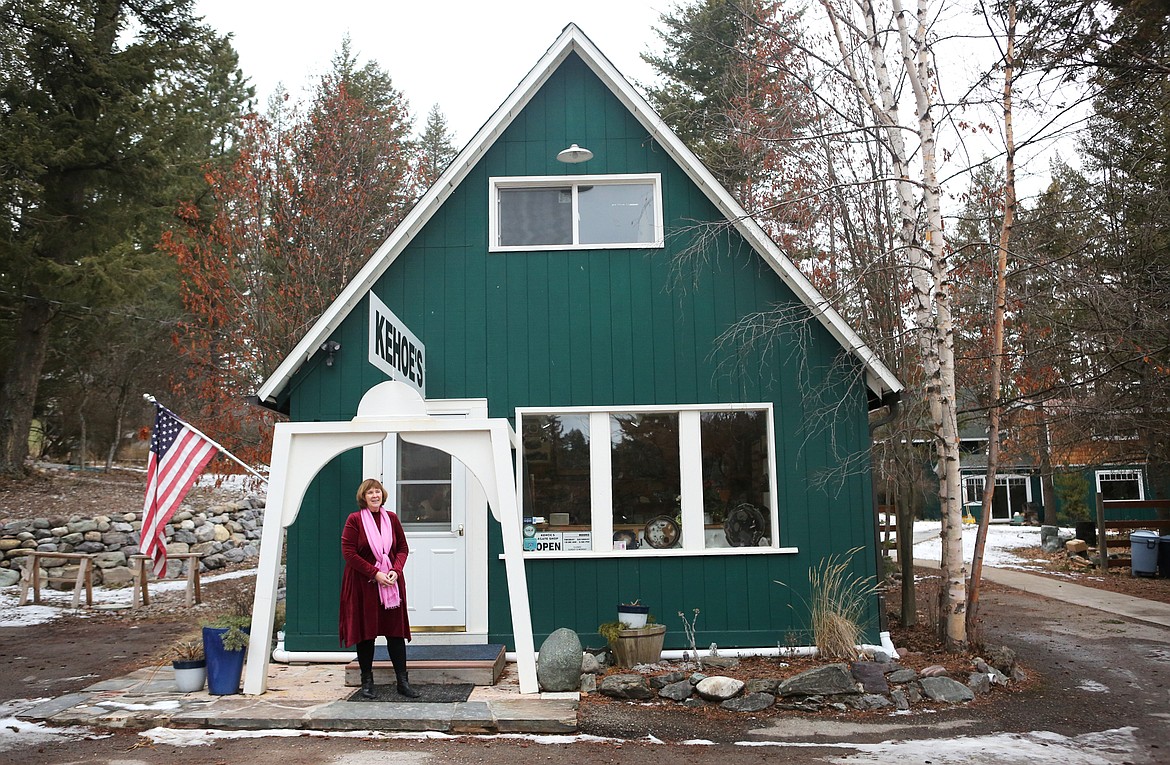 Leslie Kehoe, owner of Kehoe’s Agate Shop, is pictured in front of her store on Holt Drive in Bigfork. (Mackenzie Reiss/Daily Inter Lake)