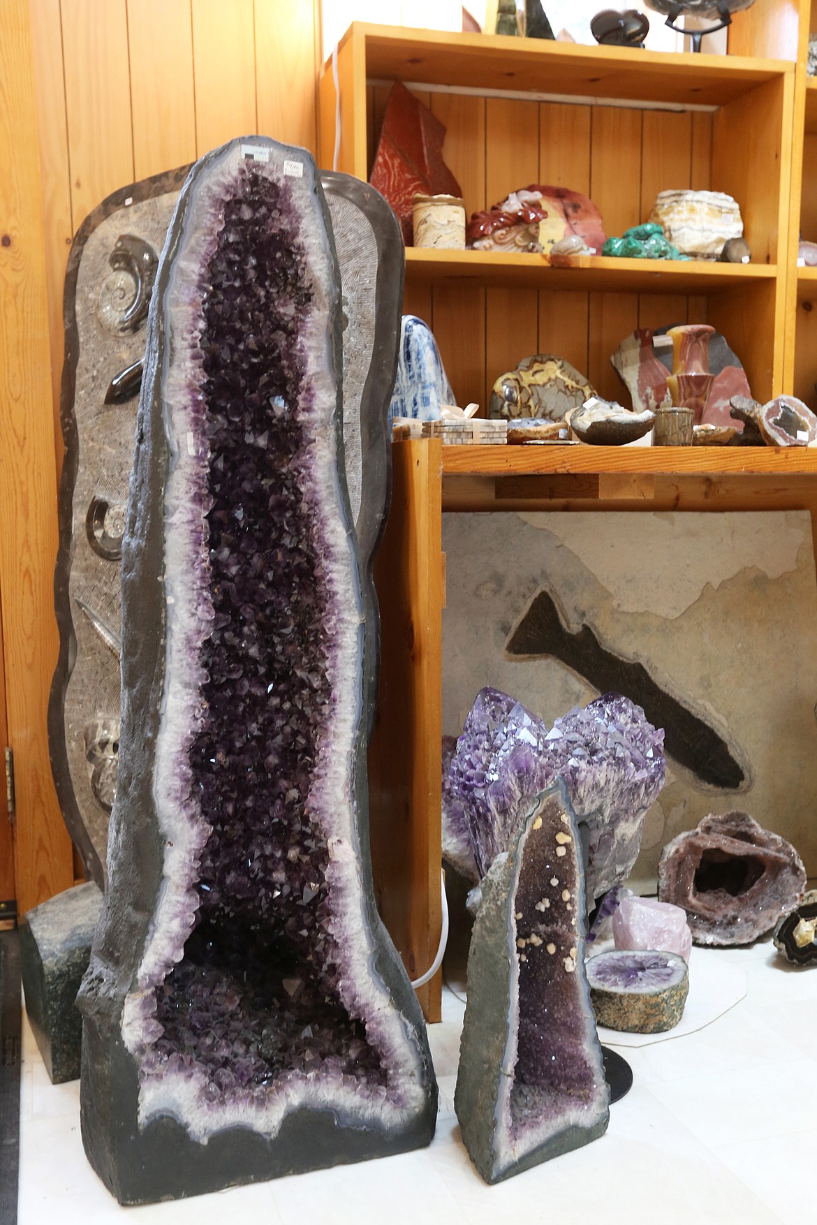 Kehoe’s Agate Shop carries rocks and gems of all sizes, some as large as this Amethyst geode. (Mackenzie Reiss/Daily Inter Lake)
