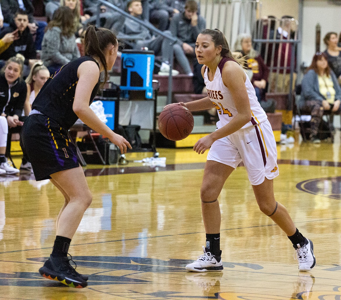 Madisyn Clark surveys the floor on offense in a home matchup against Issaquah last December.