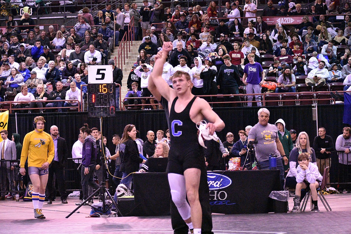MOLLY MASON/Special to Hagadone News Network
Gunner Giulio of Coeur d’Alene won the 5A 160-pound title for his second state wrestling title in two seasons.