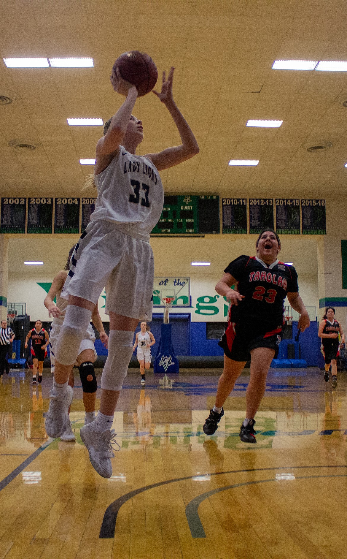 Casey McCarthy/Columbia Basin Herald Kali Kast takes the layup for Moses Lake Christian Academy on the break in the first half of the game against Taholah on Saturday.