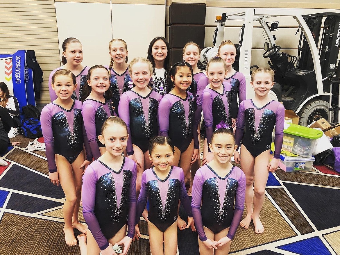 Courtesy photo 
 Avant Coeur Level 6s took 3rd Place Team Feb. 22 at the Great West Gym Fest at The Coeur d'Alene Resort. In the front row from left are Kayce George, Vivi Crain and Addyson Prescott; second row from left, Brynlynn Kelly, Ashlyn Beecher, Allison Scott, Jeralyn Thong, Riley Roberts and Claire Traub; and back row from left, Aliyah Williams, Neve Christensen, Malia Uemoto, Kennedy Phillips and Mady Riley.