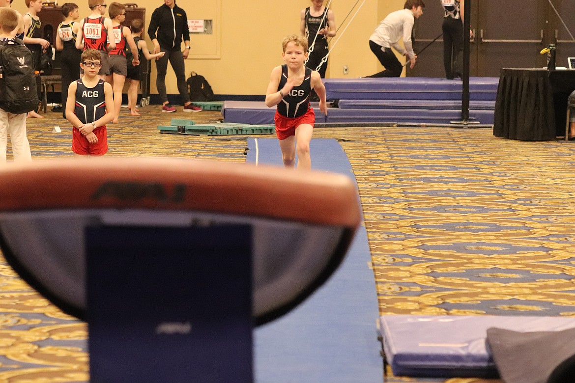 Courtesy photo 
 Avant Coeur Level 6s vaulting at the Black Jack Meet in Las Vegas on Feb. 22. From left are Blake Laird and Hudson Petticolas.