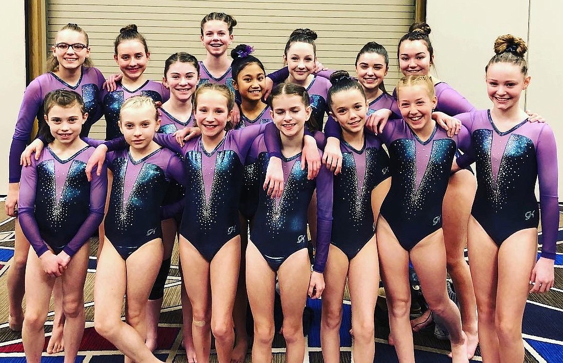 Avant Coeur Gymnastics Xcel Gold and Platinums at Great West Gym Fest Feb. 20, taking 3rd Place Team. In the front row from left are Sage Kermelis, Dakota Hoch, Sophie McMahon, Delaney Adlard, Kate Mauch, Macie Hoffman and Sophia Green; second row from left, Sydney Brandt and Ava O’Halloran; and back row from left, Amberly Johnson, Hadley Boyer, Aiva Reed, Maya Duce, Maya Trejos and Sammy Pereira.