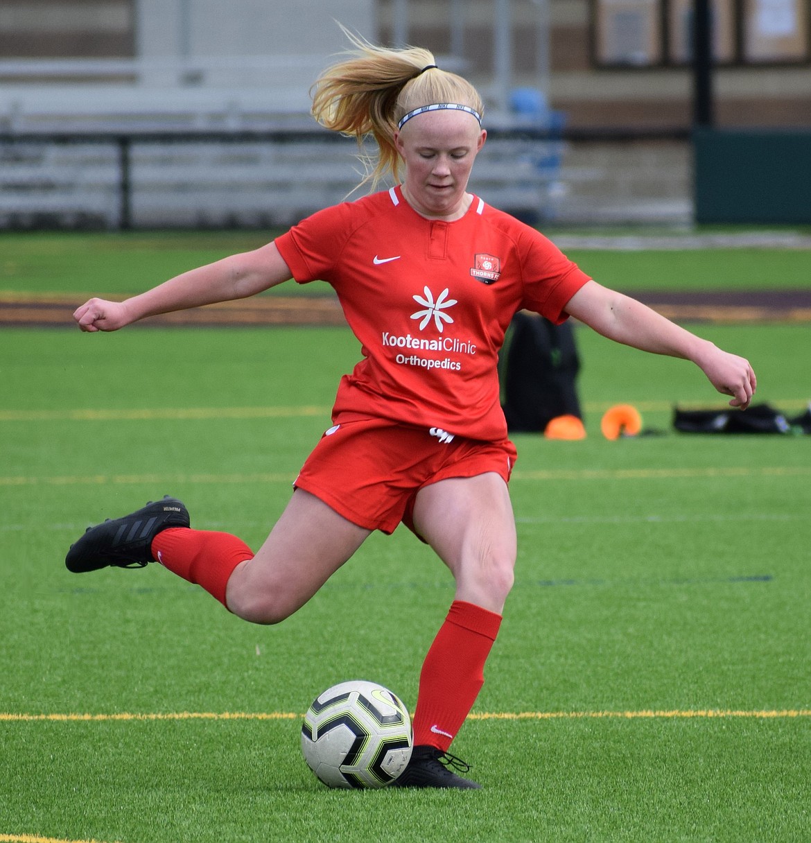 On Sunday, the Thorns North FC Girls 07 Red soccer team defeated Sound FC G07 2-1. Both goals were scored by Kennedy Hartzell (pictured), one from a penalty kick early in the second half, and the other off of a loose ball with just seconds remaining in the game.