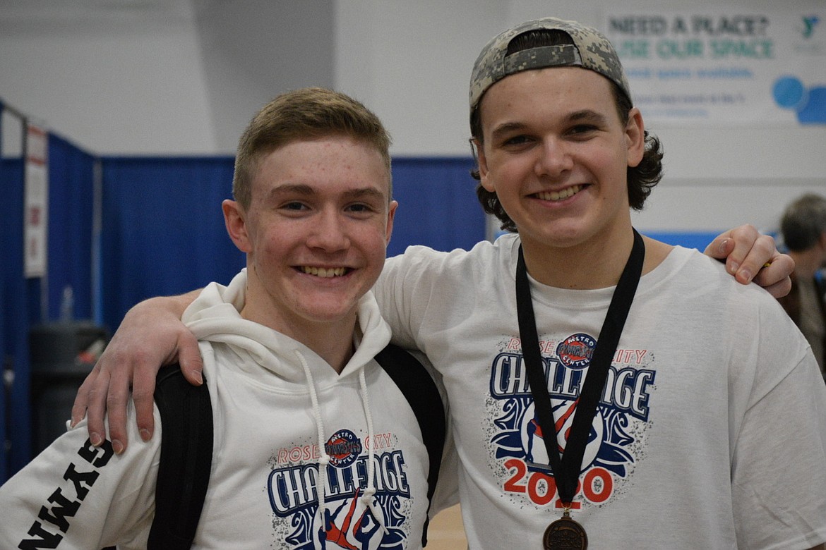 Courtesy photo 
 Avant Coeur Gymnastics Level 10 Boys at the Rose City Challenge in Beaverton, Ore., from left, Jesse St Onge and Kyle Morse.