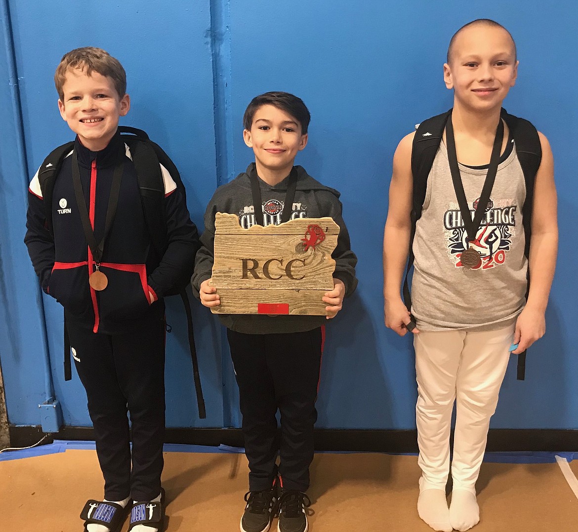 Avant Coeur Gymnastics Level 6 Boys took 3rd Place Team at the Rose City Challenge in Beaverton, Ore., on Feb. 29. From left are Hudson Petticolas, Dylan Coulson and Conan Tapia.