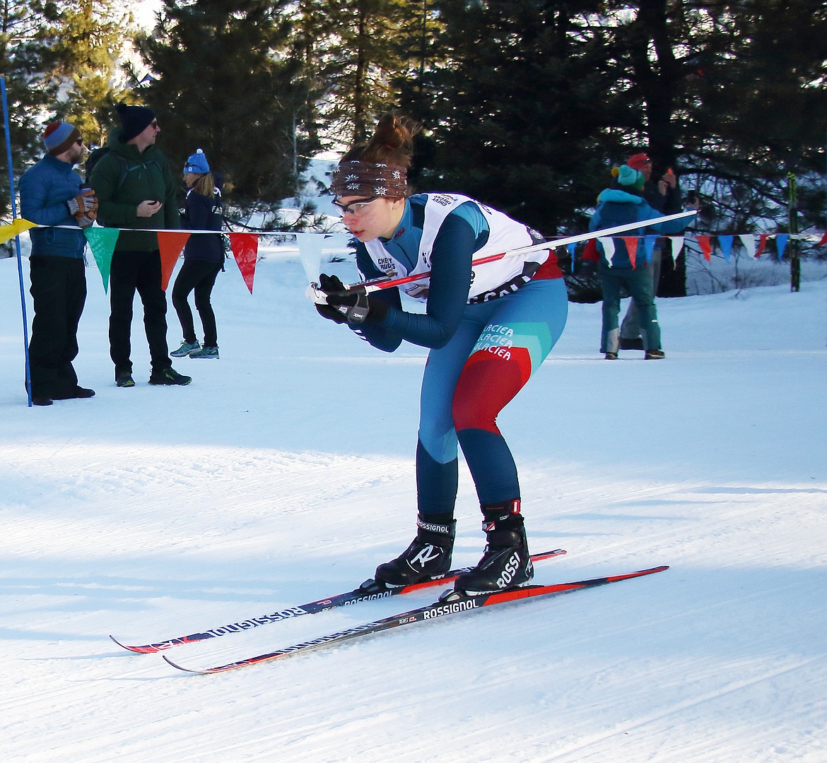 Glacier Nordic athlete Charlotte Lehman races in McCall, Idaho. (Photo courtesy Wayne Petsch)