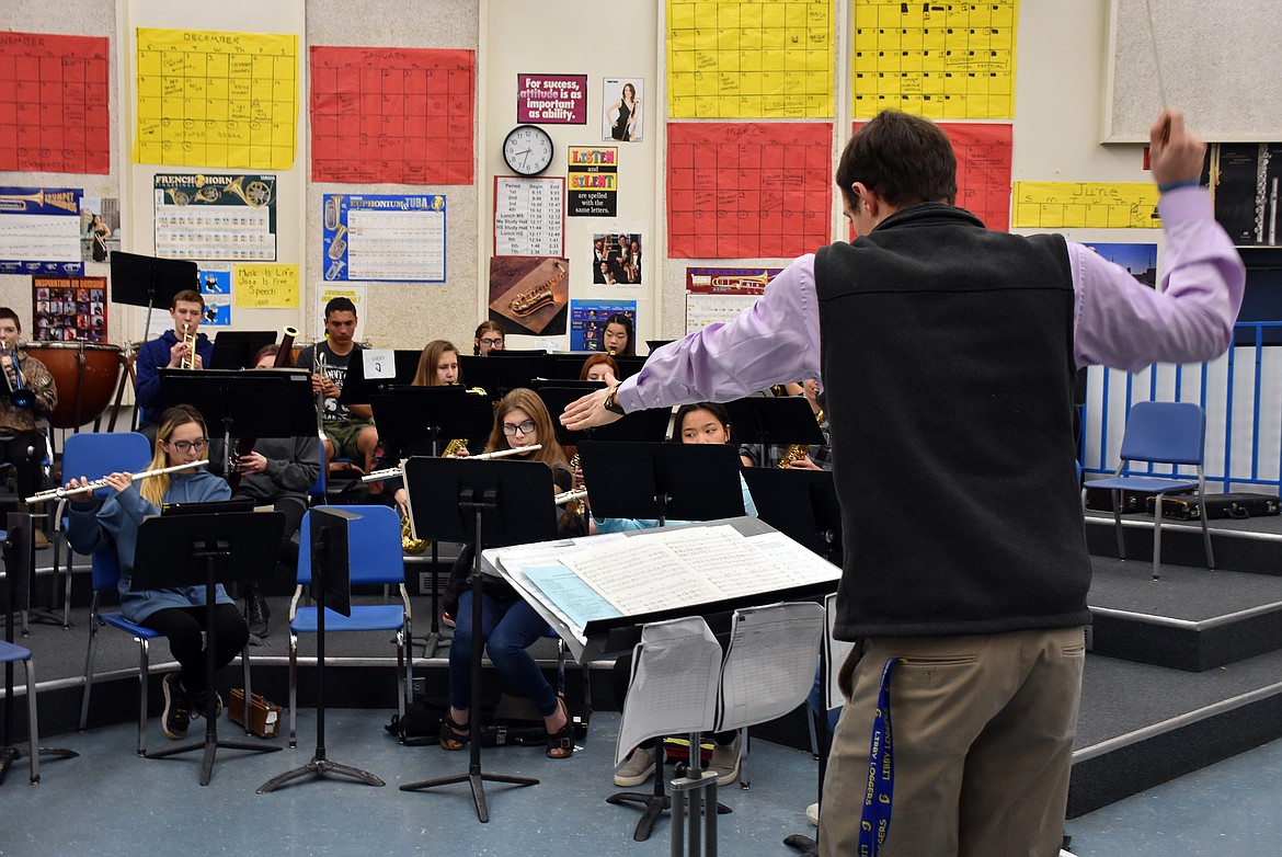 Band director Matthew Krantz leads the Libby High School Band in rehearsel as the group prepares for a free concert planned for March 17. (Duncan Adams/The Western News)