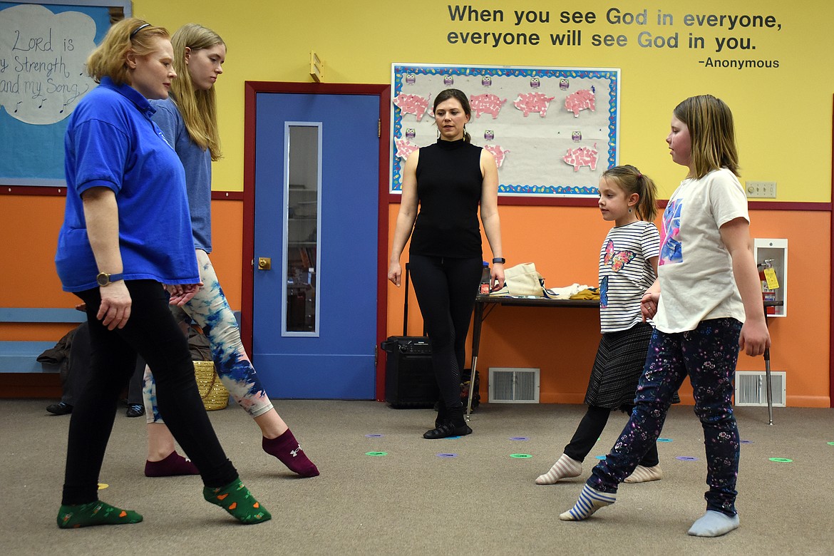 The Kalispell Irish Dancers rehearse at Knowledge Nest Preschool Tuesday. (Jeremy Weber/Daily Inter Lake)