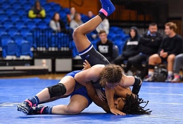 Oklahoma City University wrestler Cierra Foster, a 2017 graduate of Post Falls High, takes down an opponent during a 2019 match. After qualifying for the NAIA Championships, Foster had her season cut short due to the coronavirus pandemic.