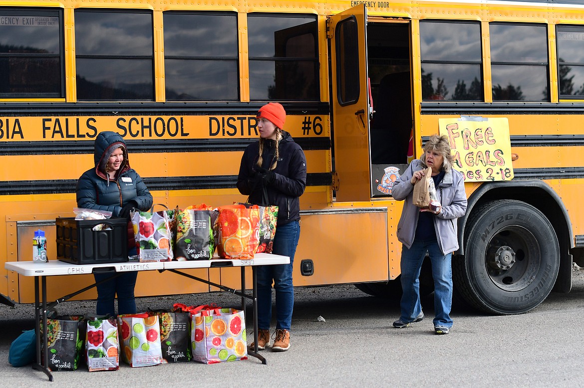 The School District 6 Child Nutrition Program was in full swing during the first week of school shutdowns, providing food to any student in need. Left to right: Brenna Sellars, Andrea Getts, Karen Taylor. (Teresa Byrd/Hungry Horse News)