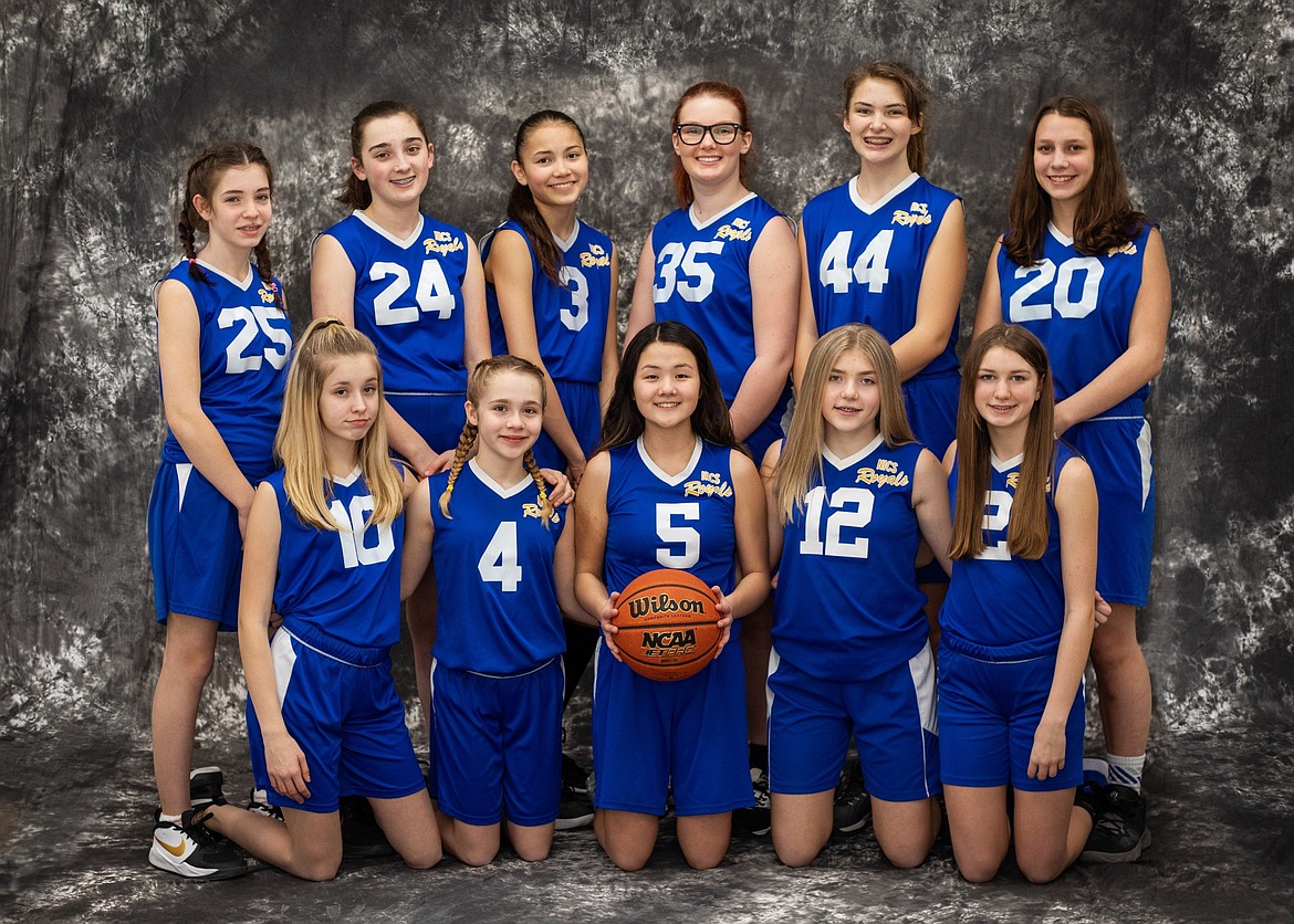 Courtesy photo 
 The North Idaho Christian School junior high girls basketball team recently won the Mountain Christian League championship. The Royals went 10-0 in league play, but the league tournament was suspended.   NICS has won 60 straight games and are 91-1 over the last six seasons. In the front row from left are London Lynch, Madison Salaiz, Pearl Covey, Maddie Cooper and Danica Kelly; and back row from left, Delaney Chadwell, Maddie Daigle, Chelsey Cate, Kimmie Williams, Yesie Cisneros and Symone Pilgrim. Not pictured are coaches Jerry Bittner, Dave Kelly and Rylee Overturf.