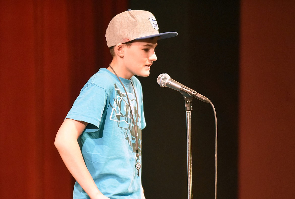 Maxx Peek sings “I Won’t Back Down” during the Whitefish Middle School talent show earlier this month at the Whitefish Performing Arts Center. (Heidi Desch/Whitefish Pilot)
