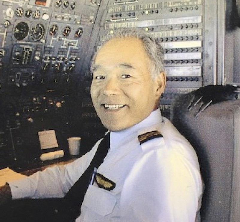 Flight engineer Nobuhiro Uematsu, who was injured in a 1969 crash of a Japan Air Line training flight in Moses Lake, at the controls of a DC-10.
