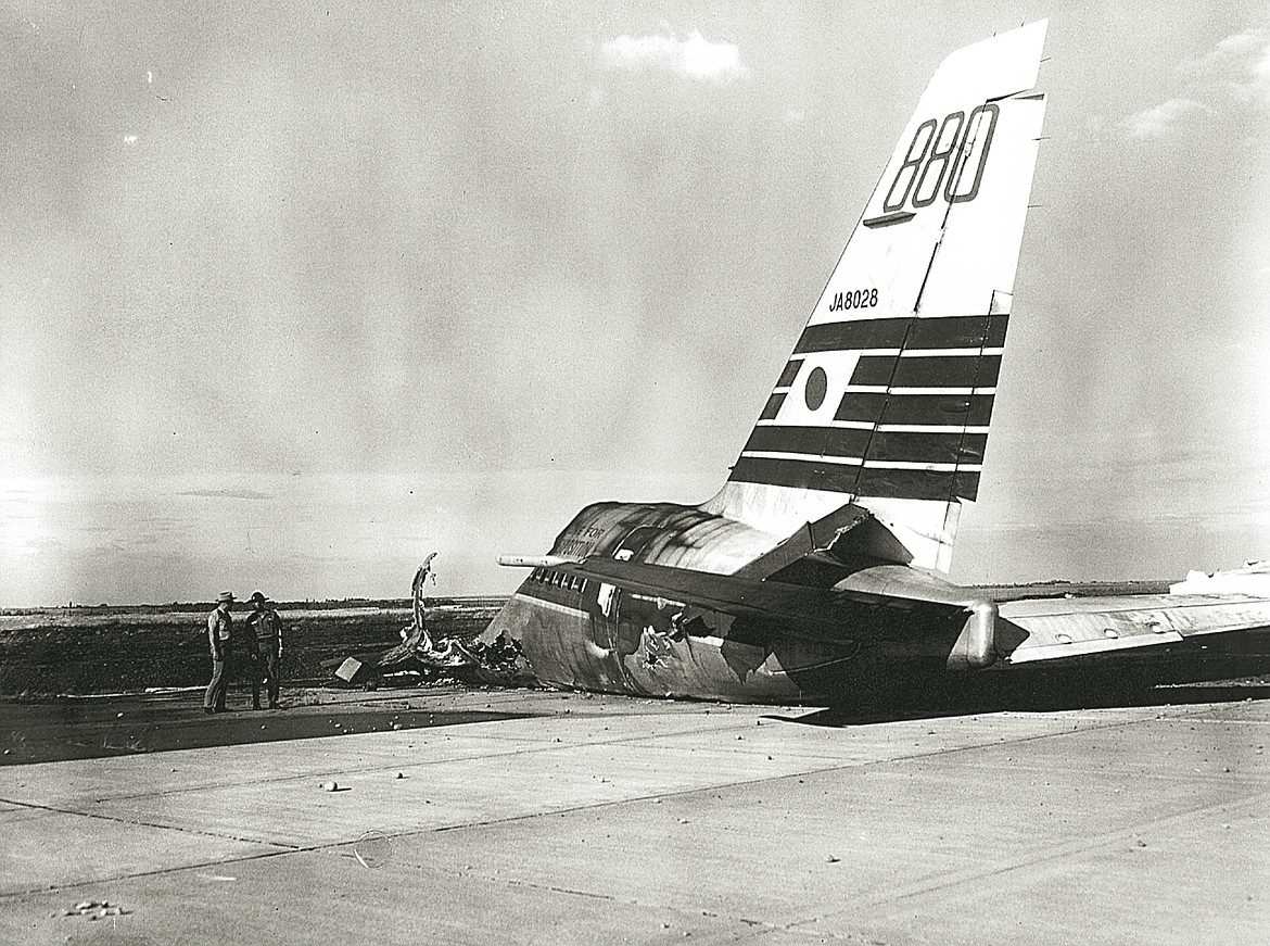 The remains of the Japan Air Lines CV-880 passenger jet that crashed at the Grant County International Airport during takeoff on June 24, 1969. Three of the five crew members were killed in the accident.