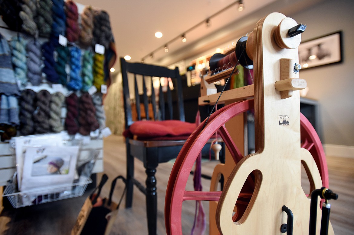 A traditional spinning wheel at Polka Dot Sheep Fine Yarns in Whitefish on Wednesday, March 25. (Casey Kreider/Daily Inter Lake)