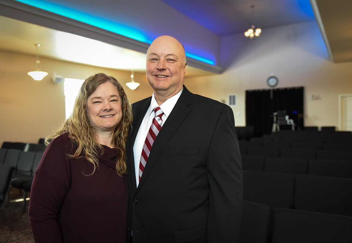 Amber and R. Lee Darlington at Darlington Cremation and Burial Service on April 1. (Casey Kreider/Daily Inter Lake)