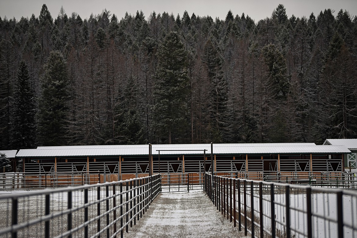 Horse stables are shown at the site of the Potter's Field Ranch and Whitefish Equestrian Center on Friday, April 3. (Casey Kreider/Daily Inter Lake)