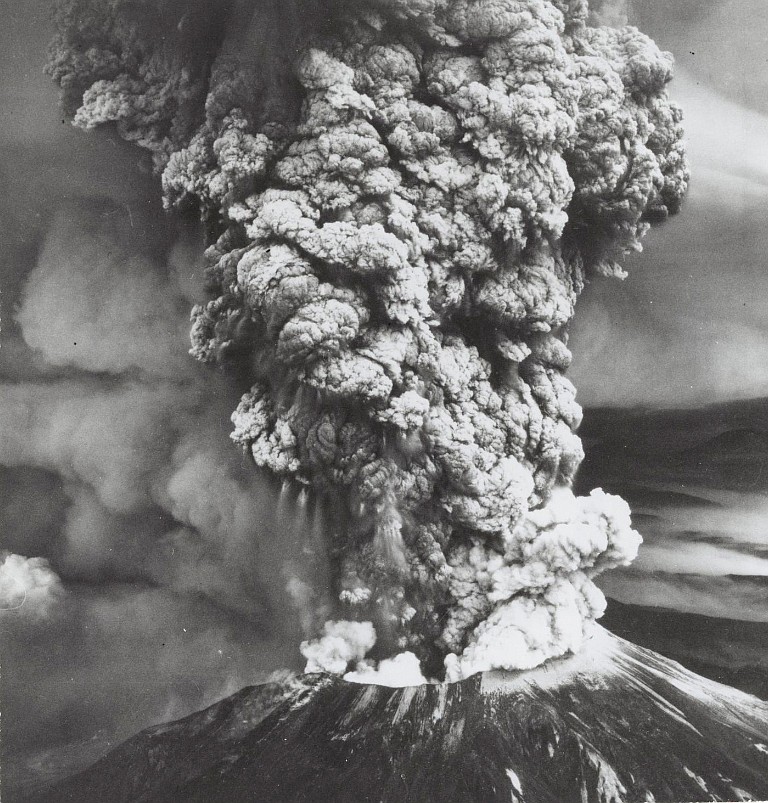The May 18, 1980, eruption of Mount St. Helens  destroyed nearly a cubic mile of the top of the mountain. (USGS photo)