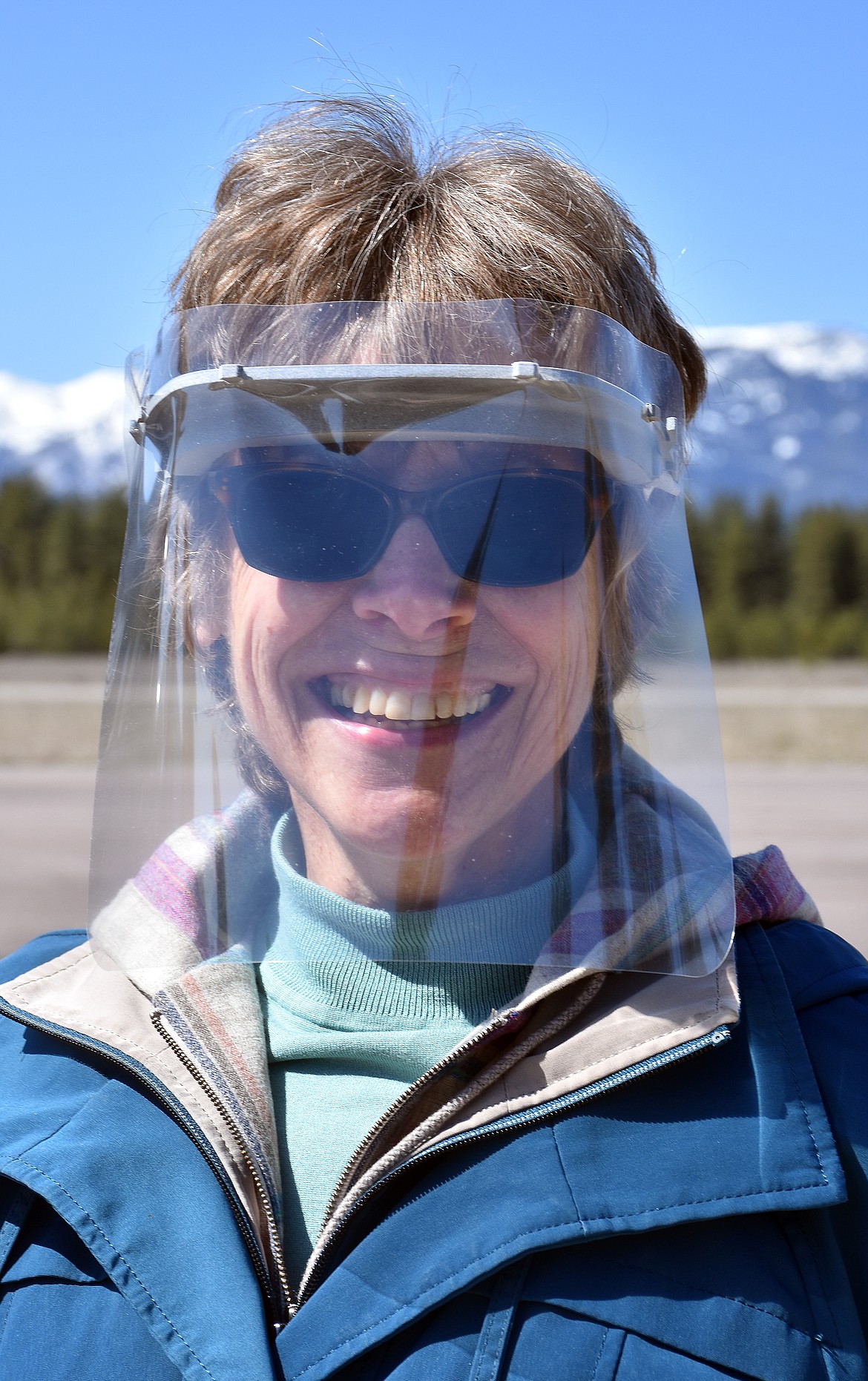 Barb Benson wears one of 20 donated face masks. (Duncan Adams/The Western News)