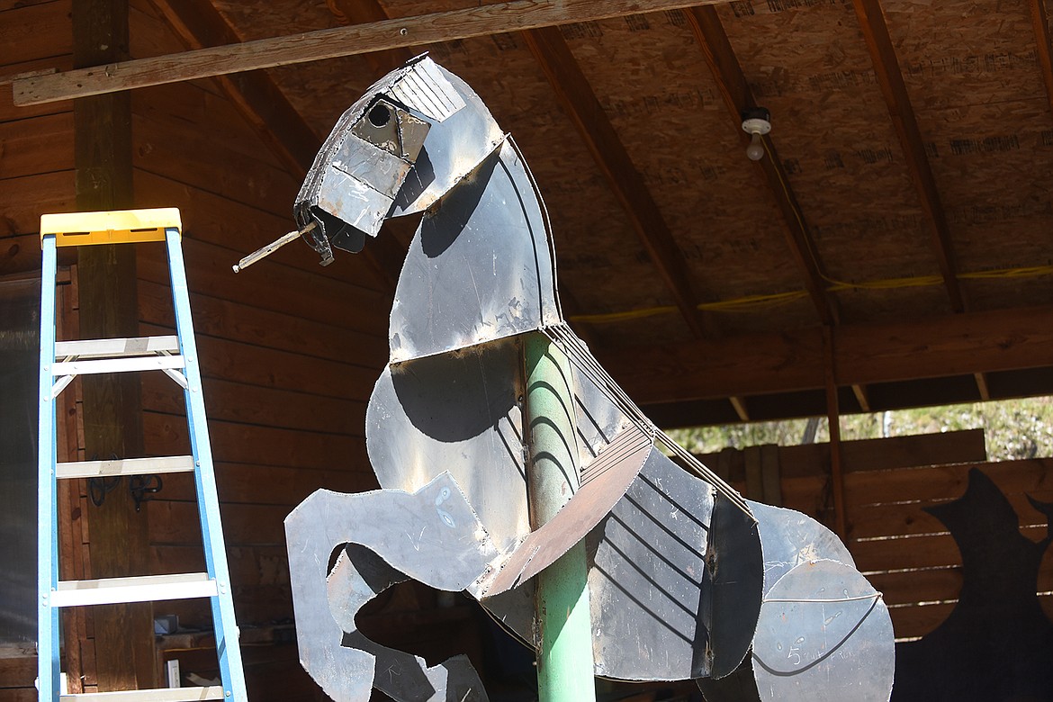 This metal horse Plains artist Kenton Pies is building is in its early stage. Pies has built two horses which are displayed in downtown Plains and he has plans for more. (Scott Shindledecker/Valley Press)