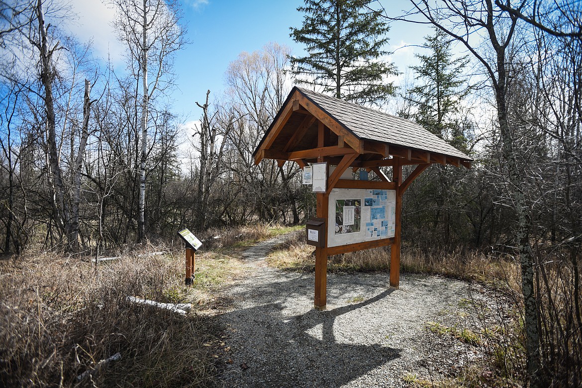 Information on the trails, native bird species, plants, wildlife and more can be found at the Treasure Lane access to Owen Sowerwine Natural Area in Kalispell on Friday, April 24. (Casey Kreider/Daily Inter Lake)