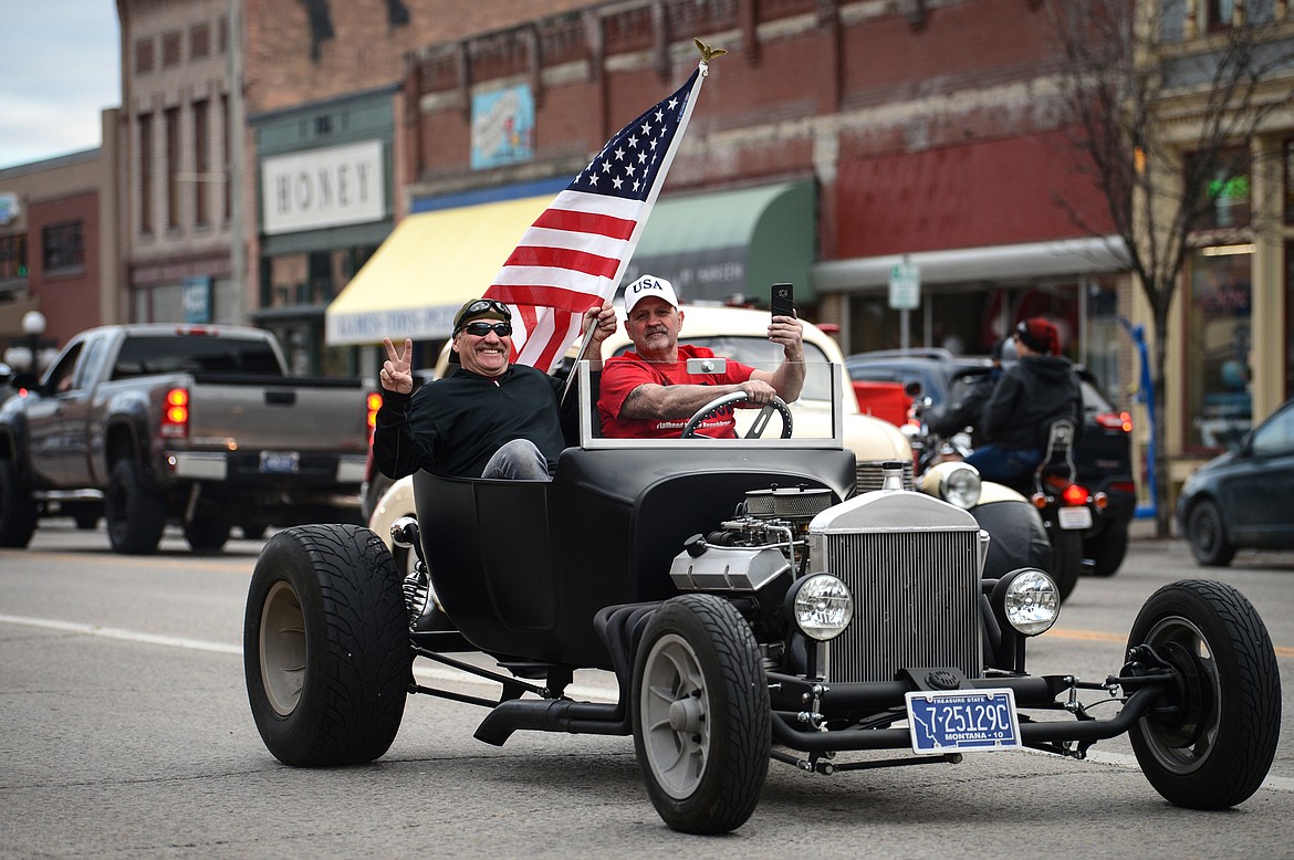 Vehicles drive up and down Main Street during the Kruise Kalispell event on Friday, April 17. (Casey Kreider/Daily Inter Lake)