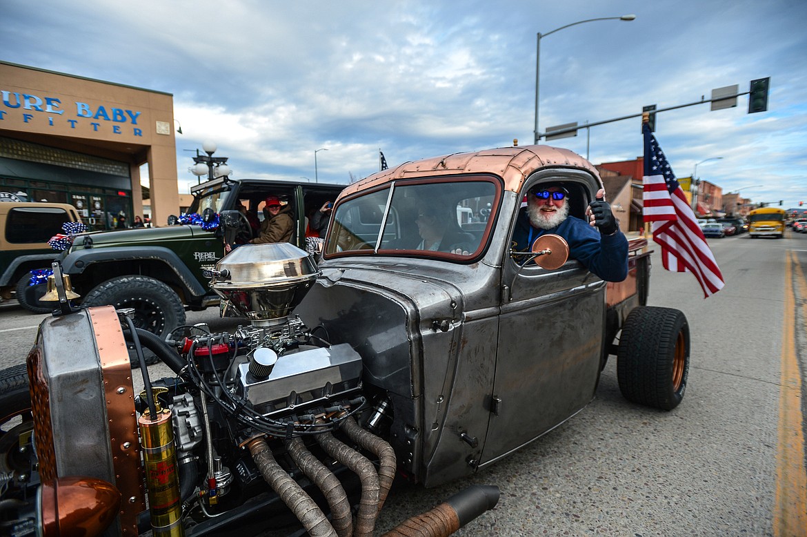 A driver of a vehicle gives a thumbs-up during the Kruise Kalispell event on Main Street on Friday, April 17. (Casey Kreider/Daily Inter Lake)