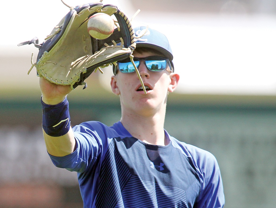 Caden Williams of the Libby Loggers American Legion baseball team makes a catch during a practice the team held late last month. (Paul Sievers/The Western News)
